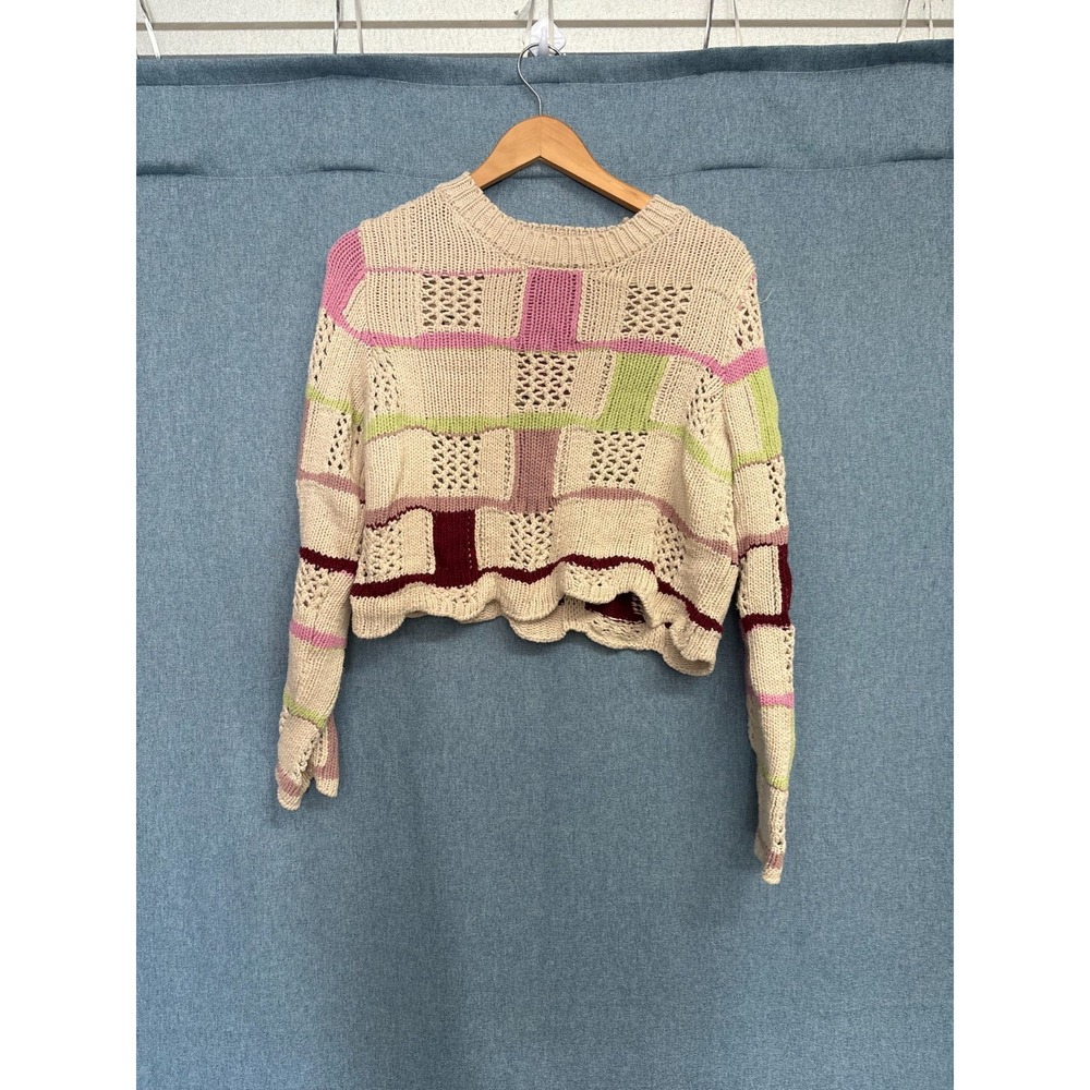PacSun LA Hearts Mixed Messages Checker Crop Sweater Women's XS Used